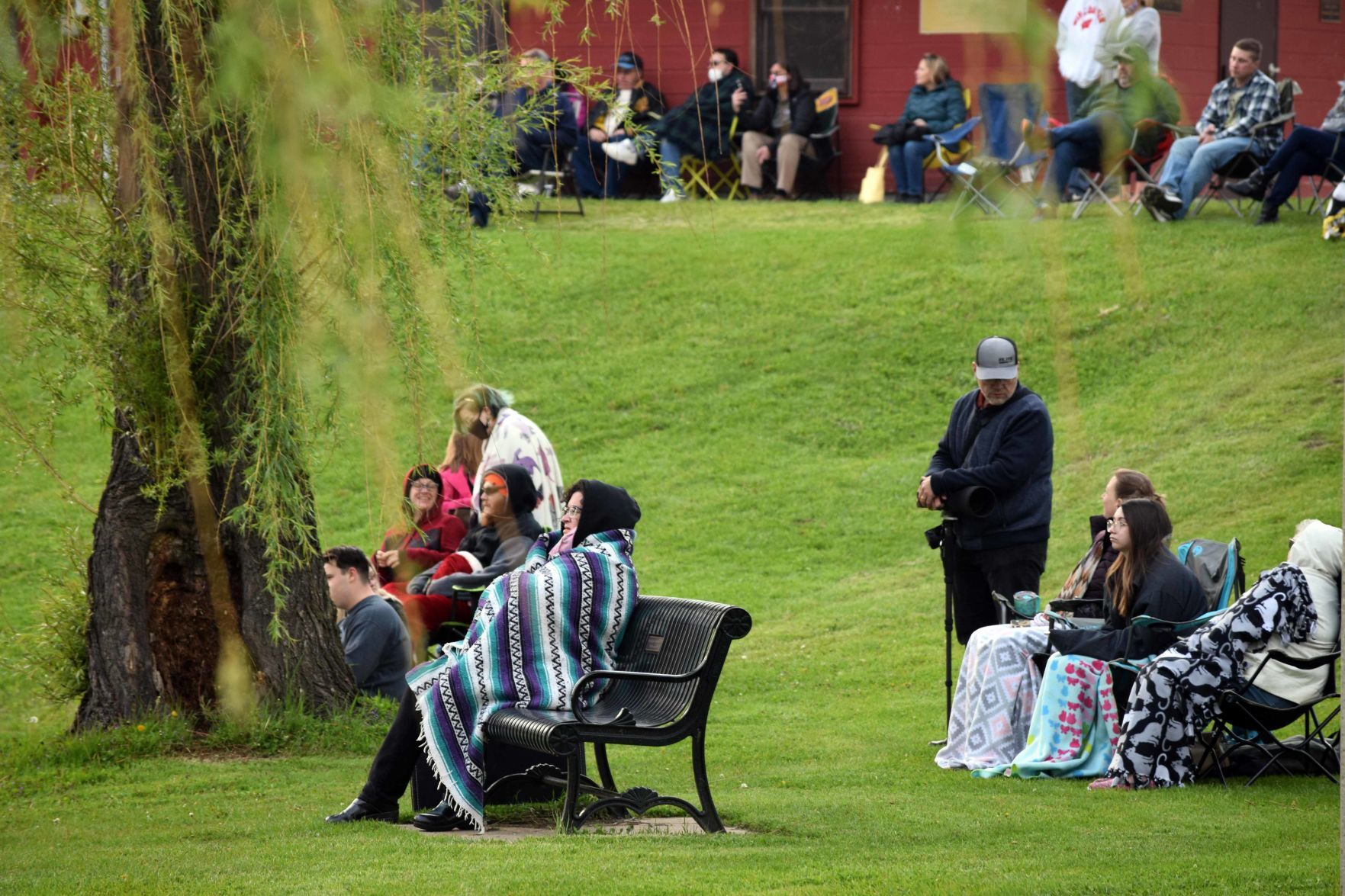 Portage High School band plays at Pauquette Park pavilion